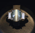 7.04ct GIA Natural Alexandrite Cats Eye & 0.68ct Diamond Platinum Ring, Size 6.5