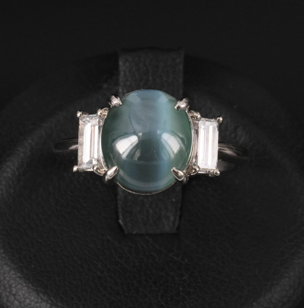 7.04ct GIA Natural Alexandrite Cats Eye & 0.68ct Diamond Platinum Ring, Size 6.5