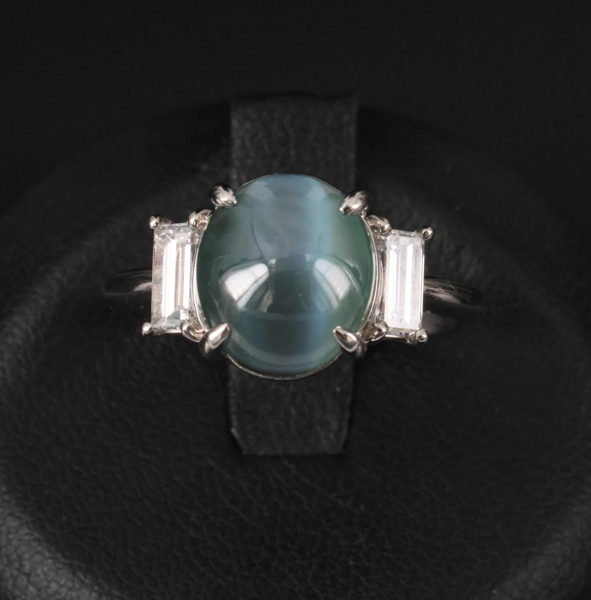 7.04ct GIA Natural Alexandrite Cats Eye & 0.68ct Diamond Platinum Ring, Size 6.5