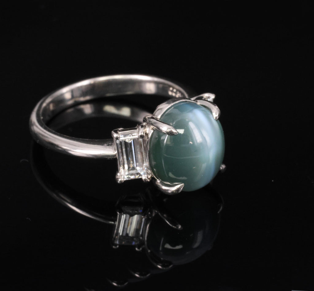7.04ct GIA Natural Alexandrite Cats Eye & 0.68ct Diamond Platinum Ring, Size 6.5