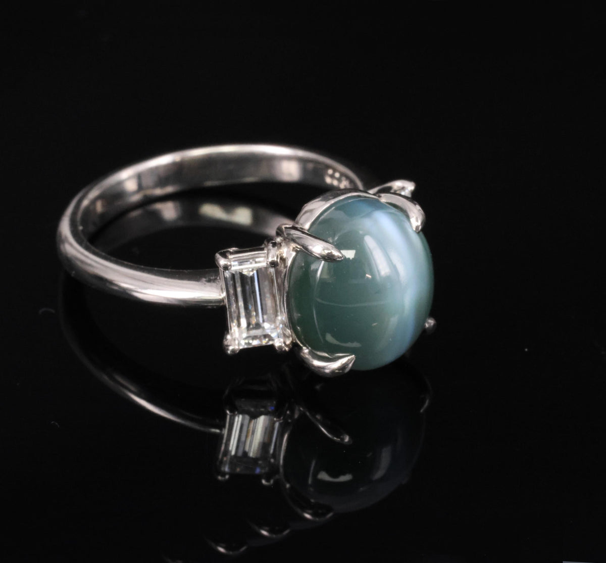 7.04ct GIA Natural Alexandrite Cats Eye & 0.68ct Diamond Platinum Ring, Size 6.5