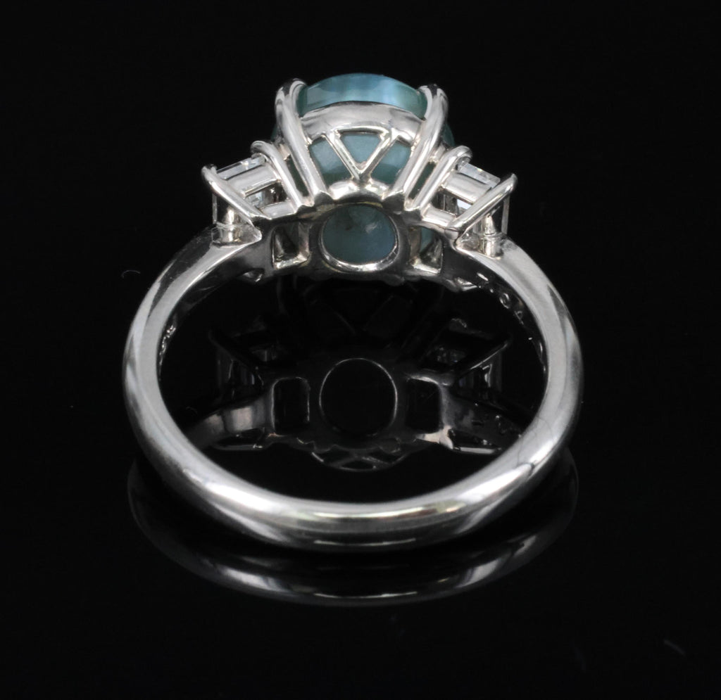 7.04ct GIA Natural Alexandrite Cats Eye & 0.68ct Diamond Platinum Ring, Size 6.5