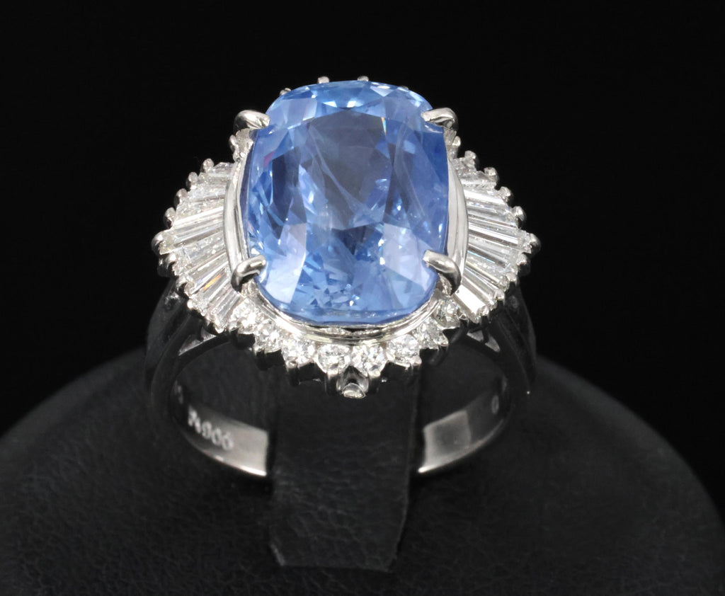 RARE 10.79ct GIA Ceylon No Heat Sapphire & 0.64ct Diamond Platinum Ring Size 6.5