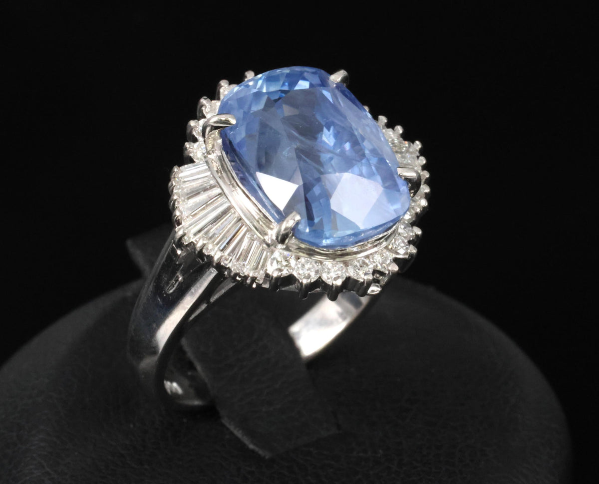 RARE 10.79ct GIA Ceylon No Heat Sapphire & 0.64ct Diamond Platinum Ring Size 6.5