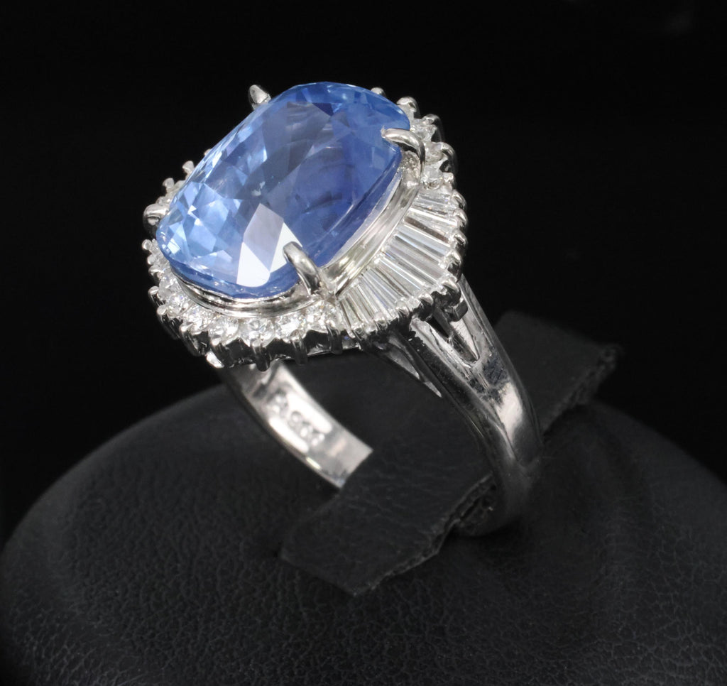 RARE 10.79ct GIA Ceylon No Heat Sapphire & 0.64ct Diamond Platinum Ring Size 6.5
