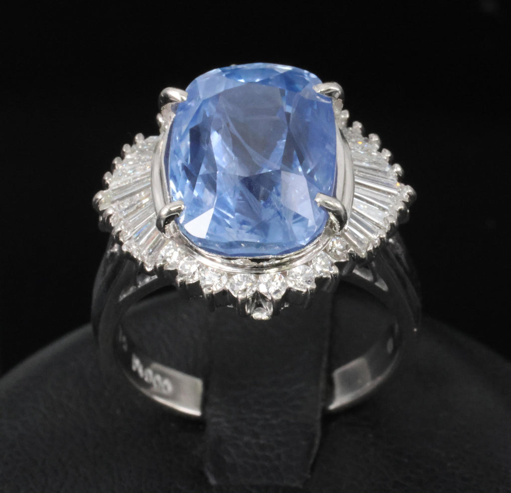 RARE 10.79ct GIA Ceylon No Heat Sapphire & 0.64ct Diamond Platinum Ring Size 6.5
