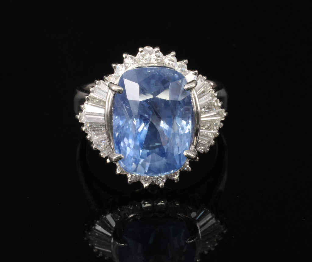RARE 10.79ct GIA Ceylon No Heat Sapphire & 0.64ct Diamond Platinum Ring Size 6.5