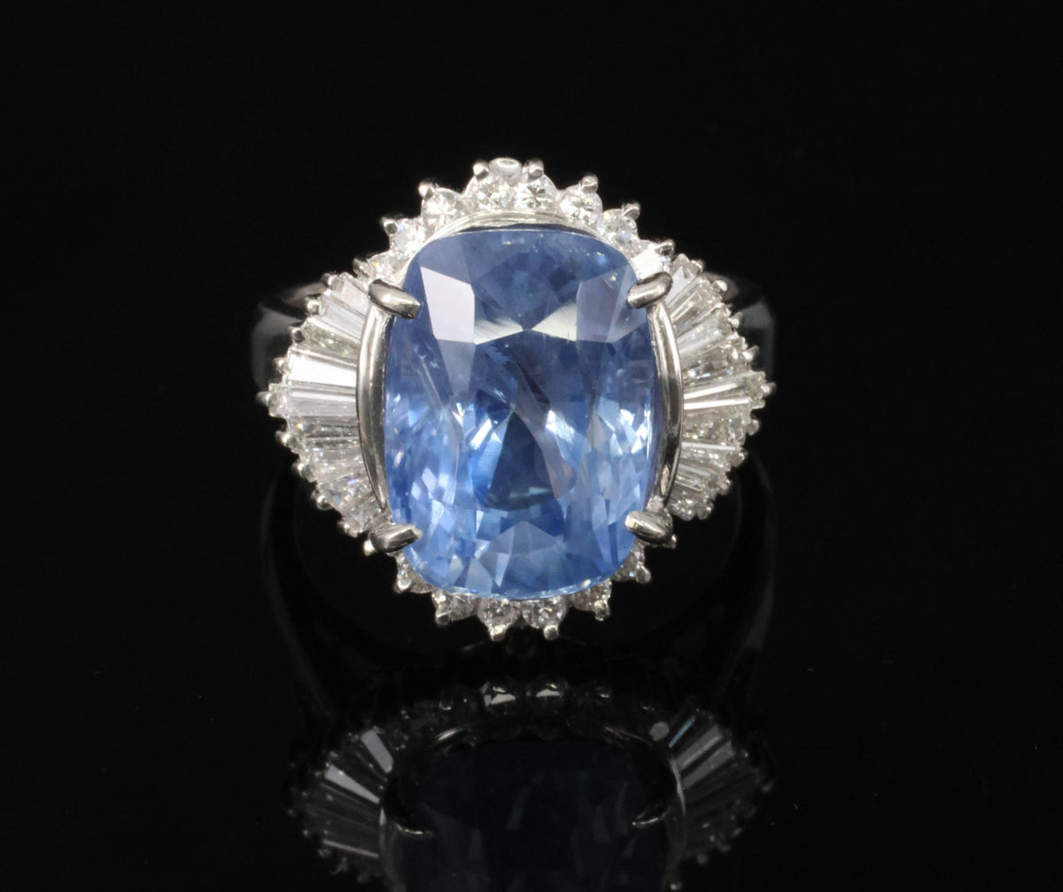 RARE 10.79ct GIA Ceylon No Heat Sapphire & 0.64ct Diamond Platinum Ring Size 6.5