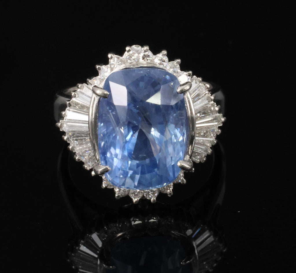 RARE 10.79ct GIA Ceylon No Heat Sapphire & 0.64ct Diamond Platinum Ring Size 6.5