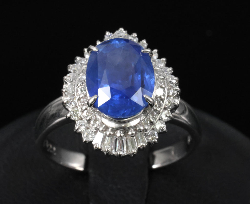 3.10ct GIA Ceylon NO Heat Blue Sapphire & 0.45ct Diamond Platinum Ring, Size 6.5