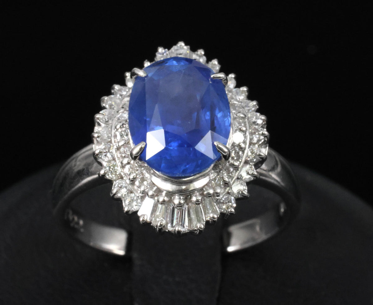 3.10ct GIA Ceylon NO Heat Blue Sapphire & 0.45ct Diamond Platinum Ring, Size 6.5