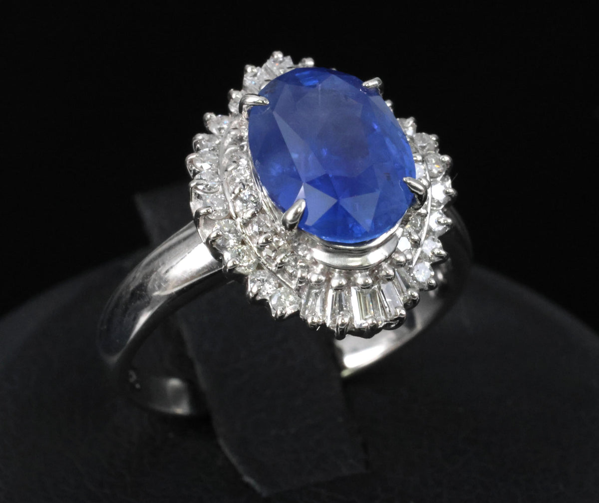 3.10ct GIA Ceylon NO Heat Blue Sapphire & 0.45ct Diamond Platinum Ring, Size 6.5