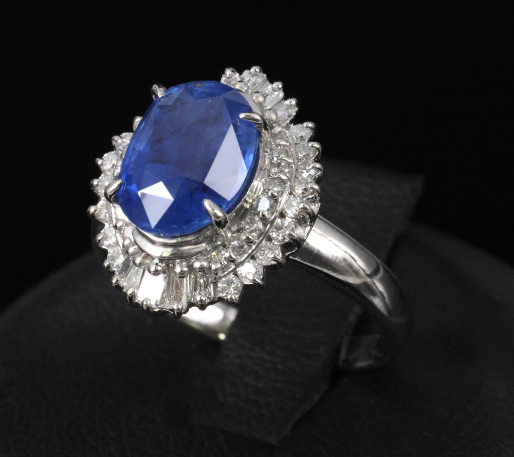 3.10ct GIA Ceylon NO Heat Blue Sapphire & 0.45ct Diamond Platinum Ring, Size 6.5