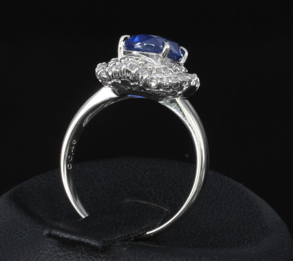 3.10ct GIA Ceylon NO Heat Blue Sapphire & 0.45ct Diamond Platinum Ring, Size 6.5