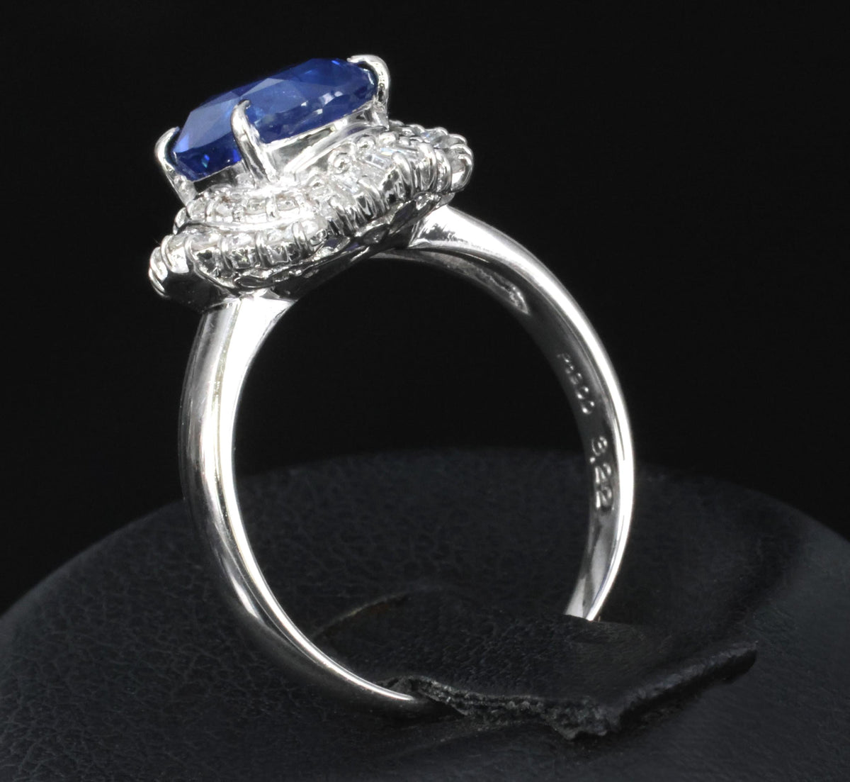3.10ct GIA Ceylon NO Heat Blue Sapphire & 0.45ct Diamond Platinum Ring, Size 6.5