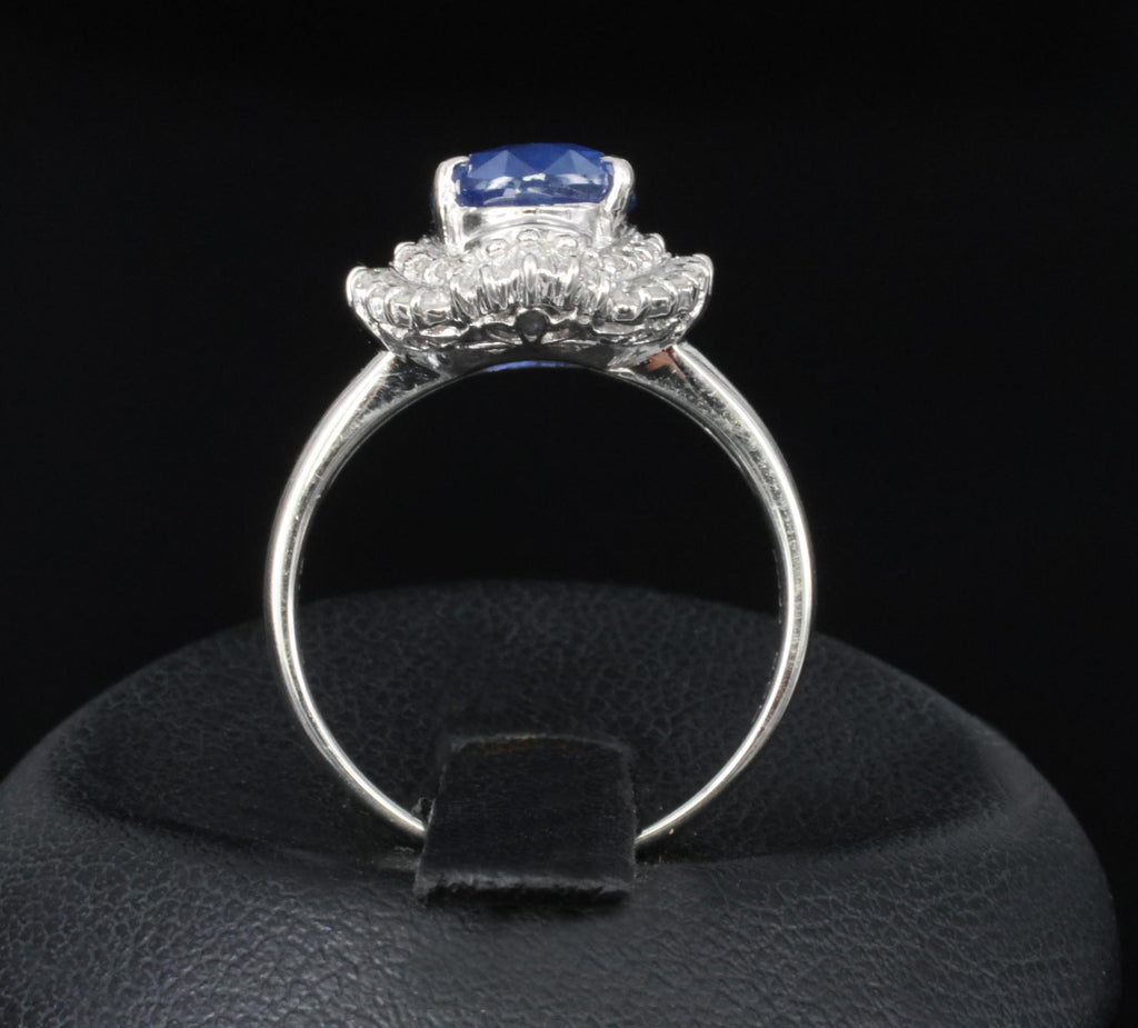 3.10ct GIA Ceylon NO Heat Blue Sapphire & 0.45ct Diamond Platinum Ring, Size 6.5