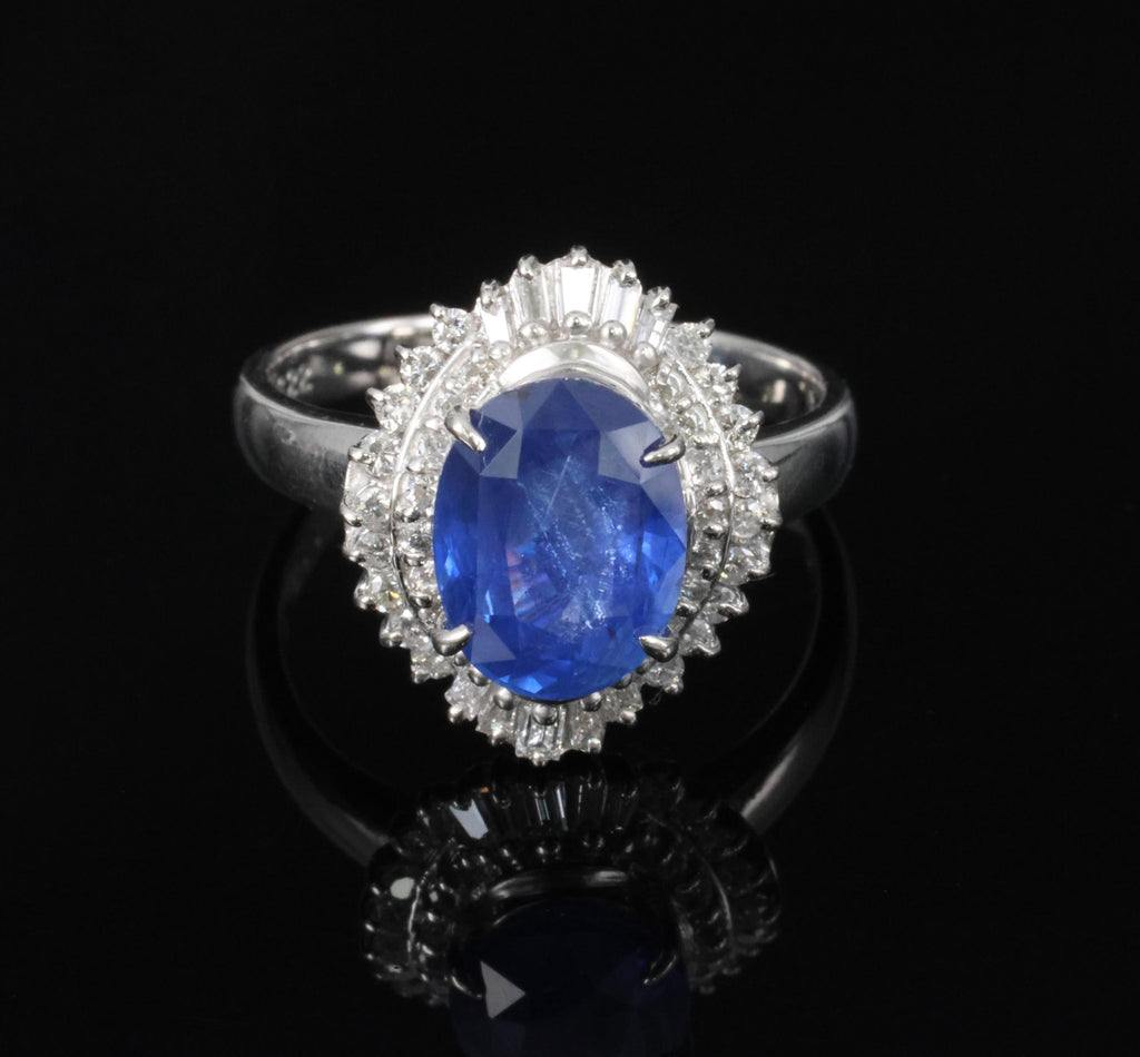 3.10ct GIA Ceylon NO Heat Blue Sapphire & 0.45ct Diamond Platinum Ring, Size 6.5