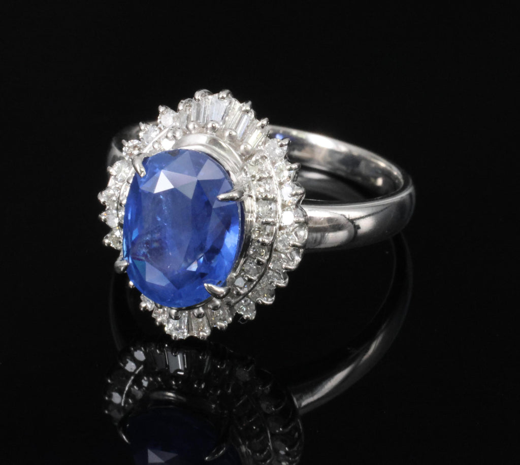 3.10ct GIA Ceylon NO Heat Blue Sapphire & 0.45ct Diamond Platinum Ring, Size 6.5