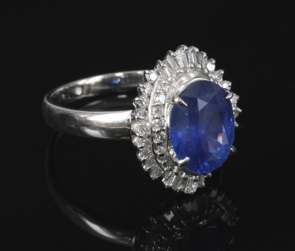 3.10ct GIA Ceylon NO Heat Blue Sapphire & 0.45ct Diamond Platinum Ring, Size 6.5