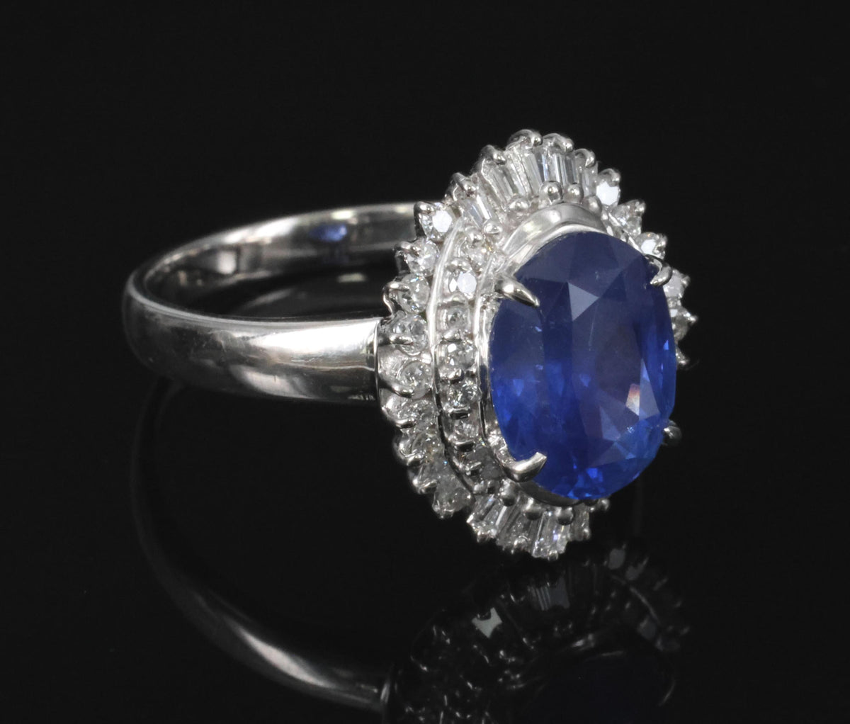 3.10ct GIA Ceylon NO Heat Blue Sapphire & 0.45ct Diamond Platinum Ring, Size 6.5