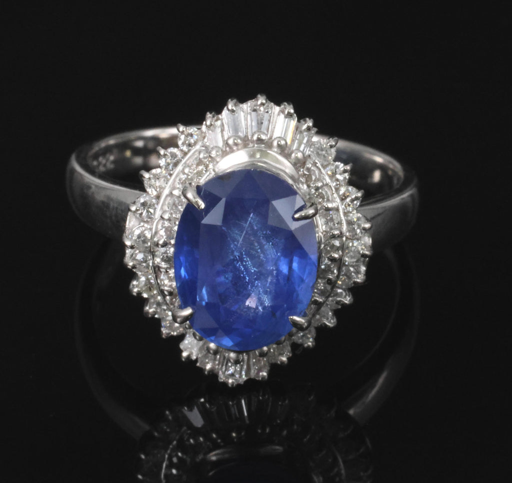 3.10ct GIA Ceylon NO Heat Blue Sapphire & 0.45ct Diamond Platinum Ring, Size 6.5