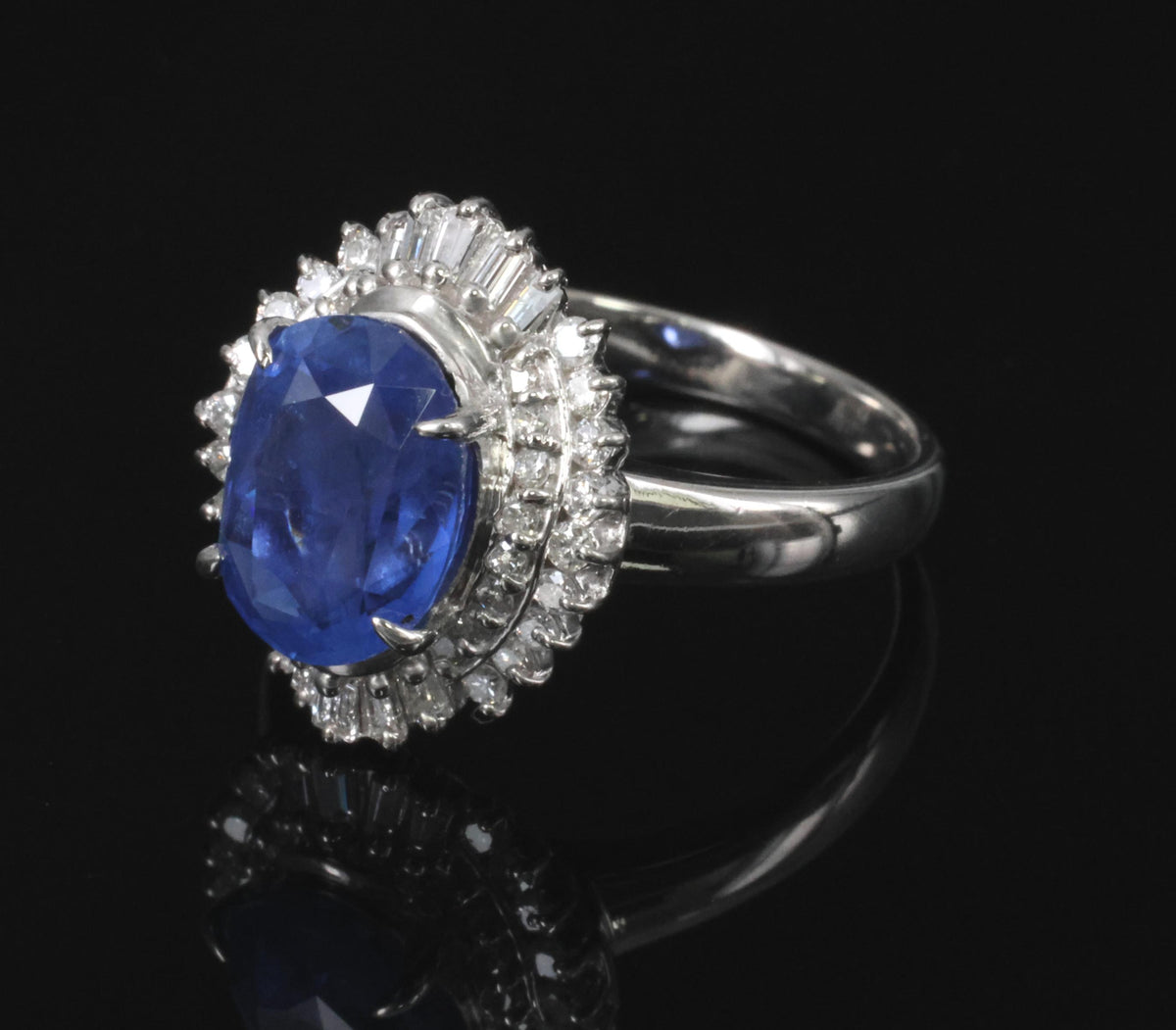 3.10ct GIA Ceylon NO Heat Blue Sapphire & 0.45ct Diamond Platinum Ring, Size 6.5