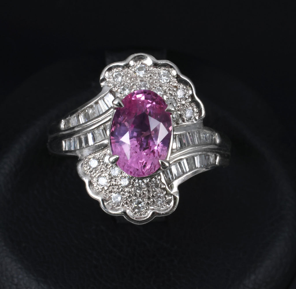 2.59ct GIA Ceylon Natural Pink Sapphire & 0.56ct Diamond Platinum Ring Size 6.75