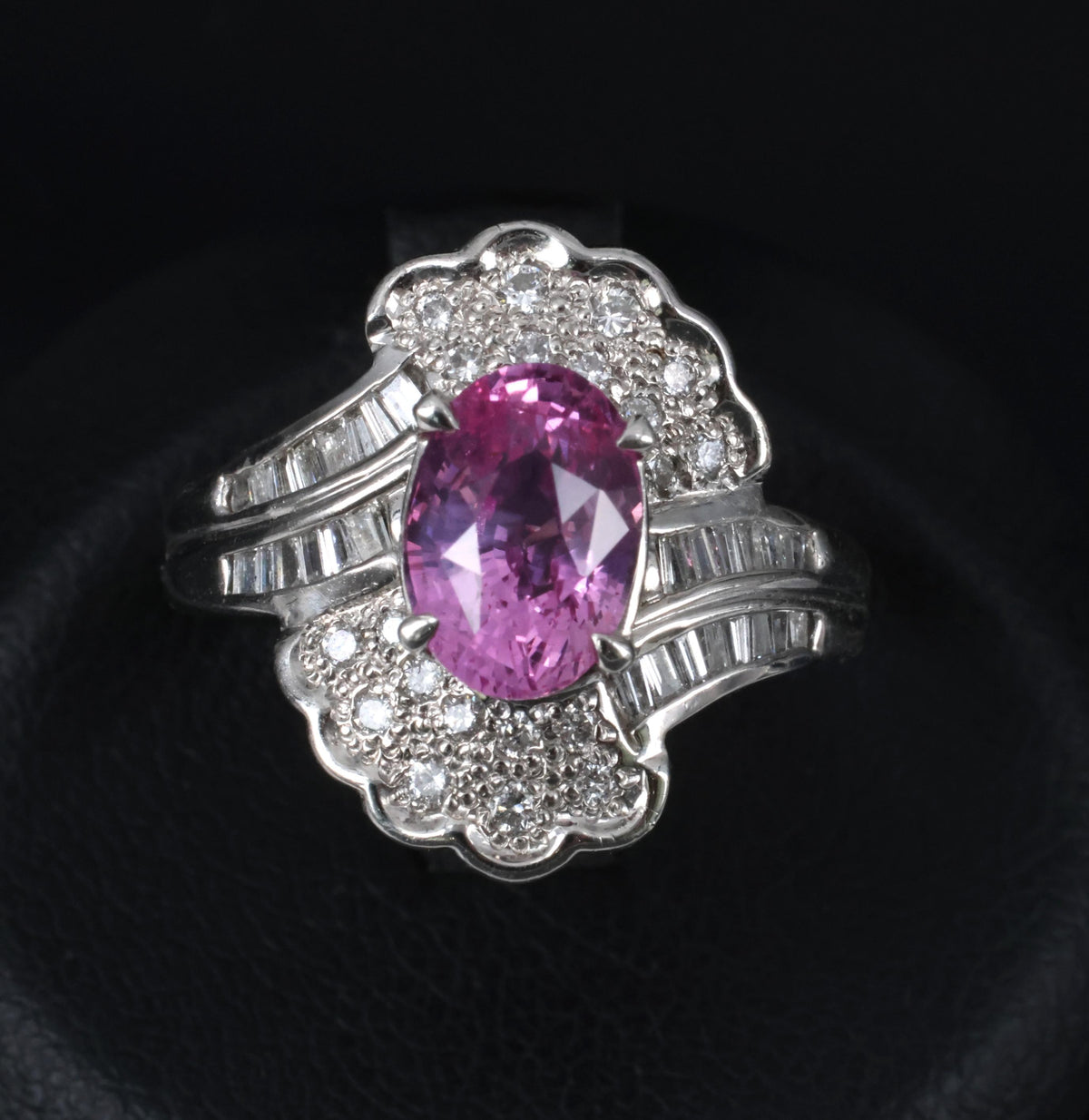 2.59ct GIA Ceylon Natural Pink Sapphire & 0.56ct Diamond Platinum Ring Size 6.75