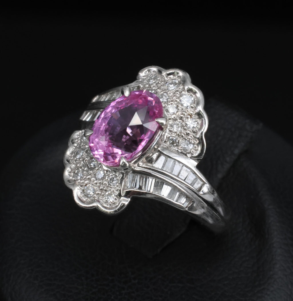 2.59ct GIA Ceylon Natural Pink Sapphire & 0.56ct Diamond Platinum Ring Size 6.75
