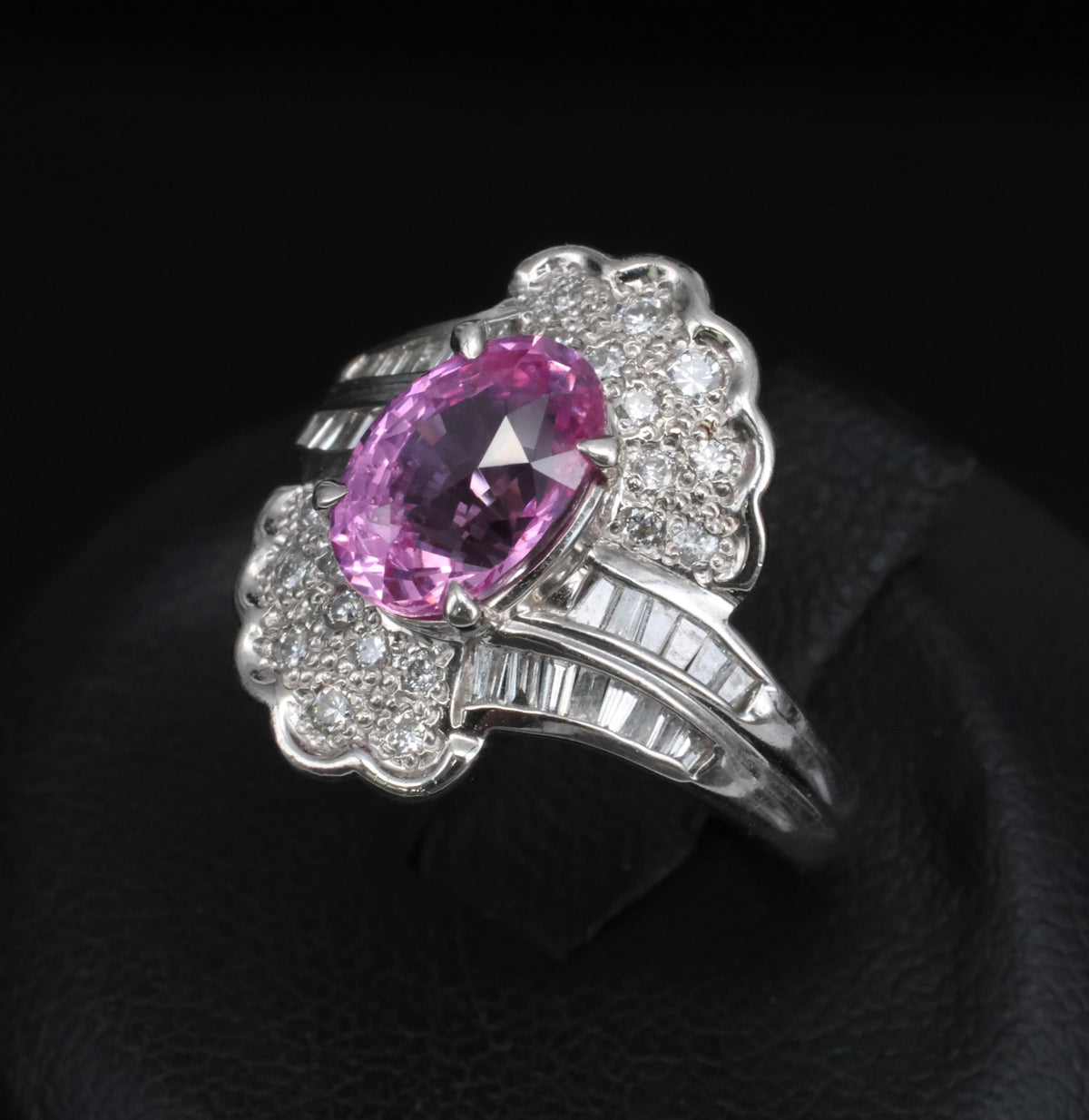 2.59ct GIA Ceylon Natural Pink Sapphire & 0.56ct Diamond Platinum Ring Size 6.75
