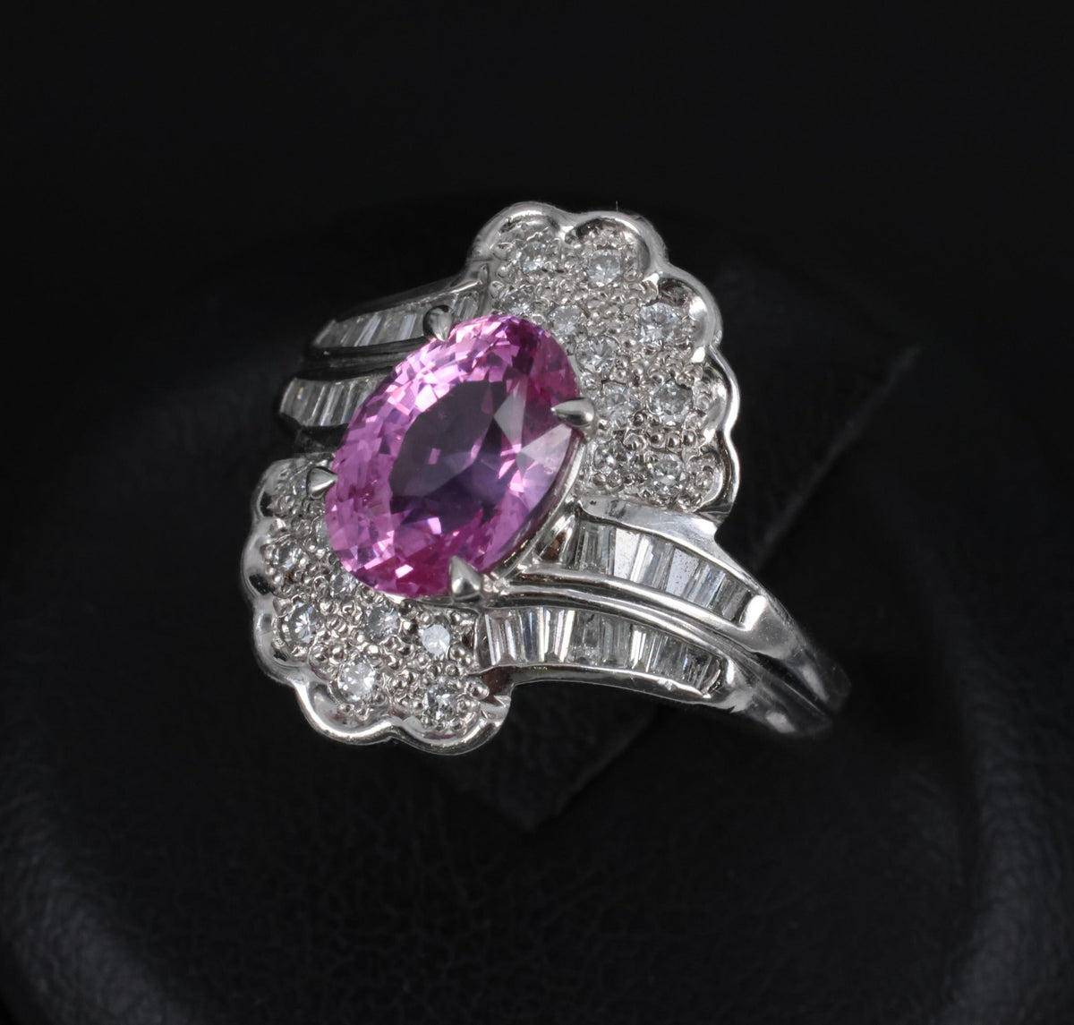 2.59ct GIA Ceylon Natural Pink Sapphire & 0.56ct Diamond Platinum Ring Size 6.75