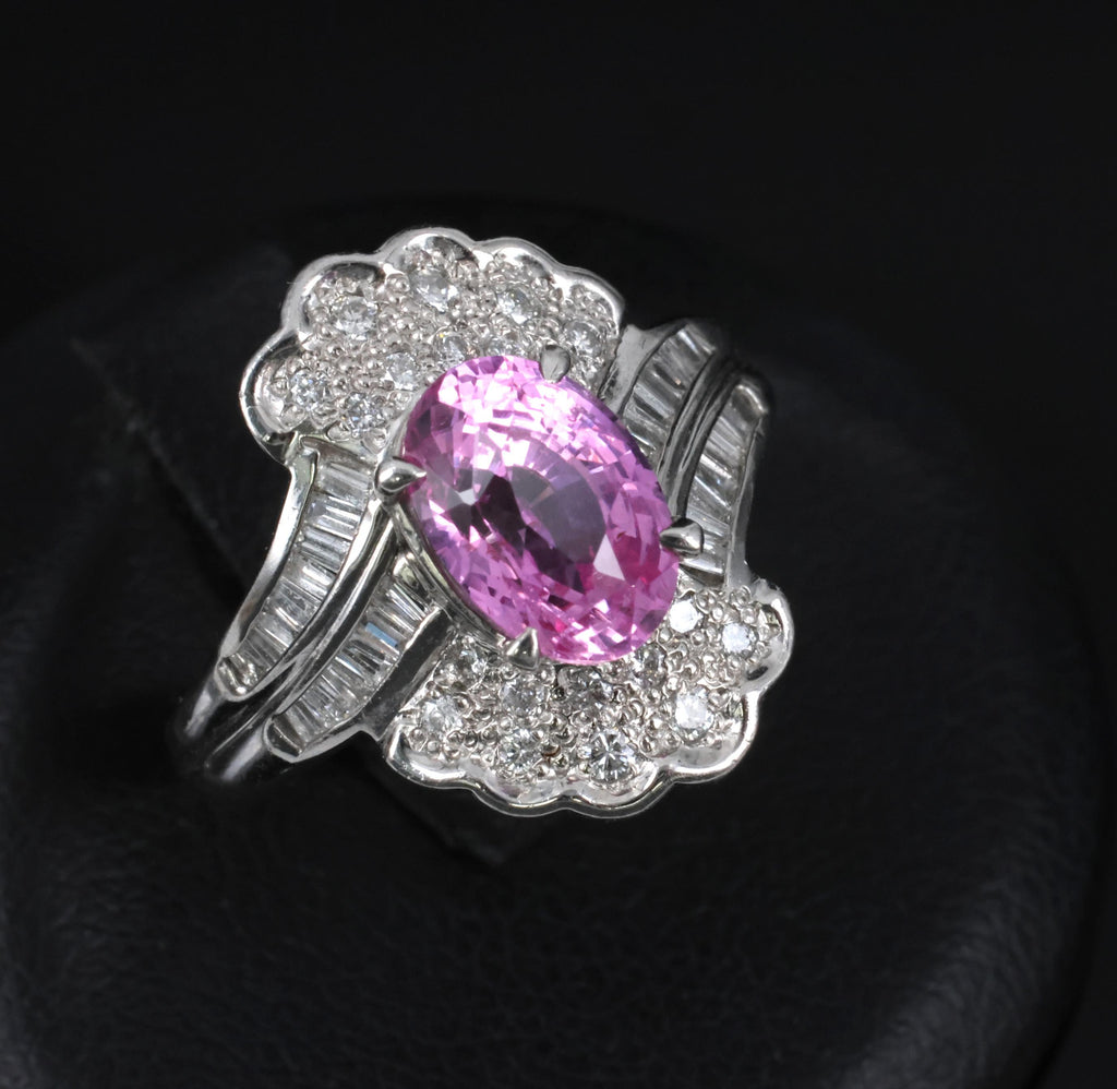 2.59ct GIA Ceylon Natural Pink Sapphire & 0.56ct Diamond Platinum Ring Size 6.75