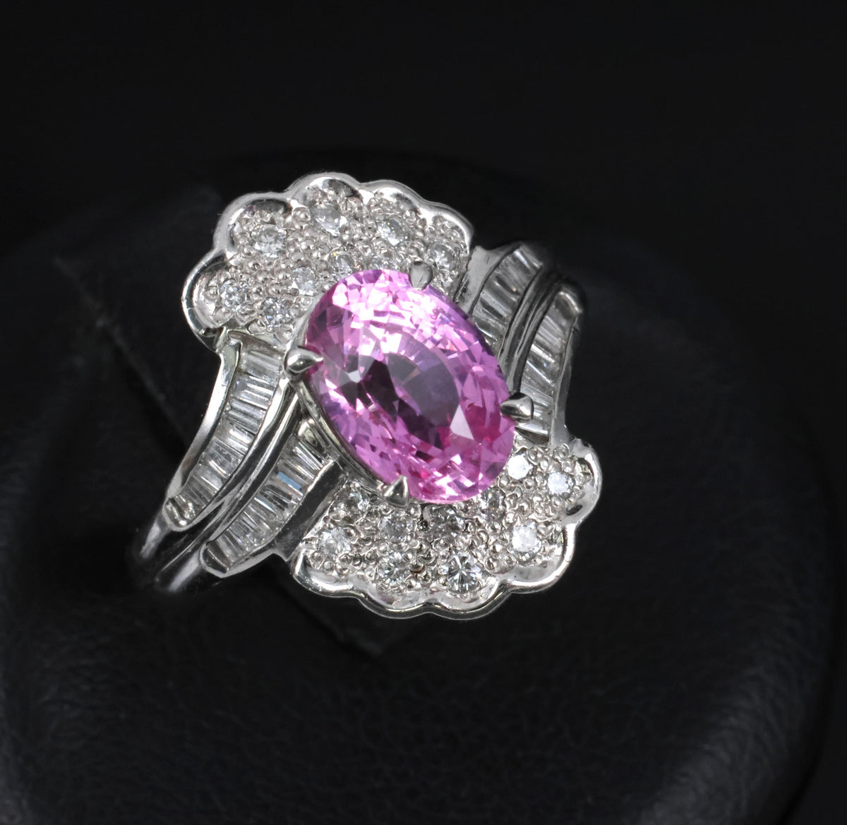 2.59ct GIA Ceylon Natural Pink Sapphire & 0.56ct Diamond Platinum Ring Size 6.75