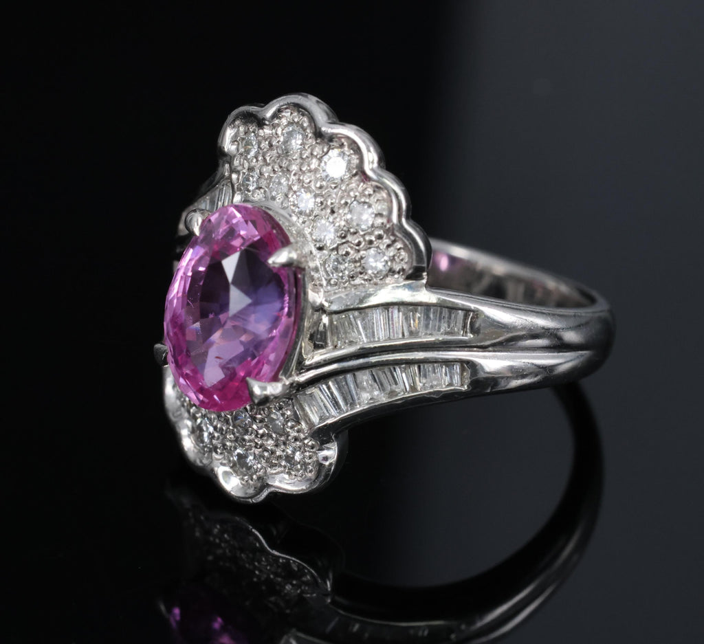 2.59ct GIA Ceylon Natural Pink Sapphire & 0.56ct Diamond Platinum Ring Size 6.75