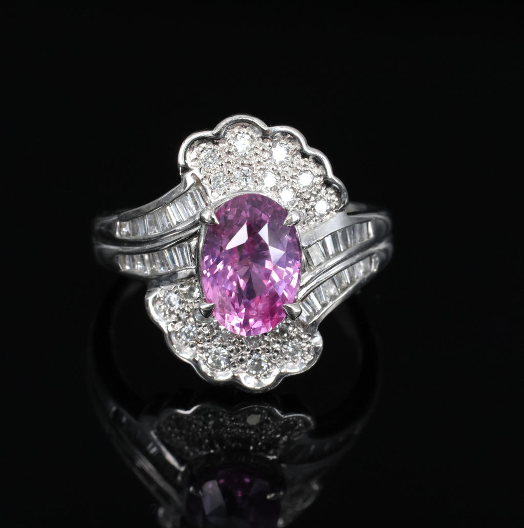 2.59ct GIA Ceylon Natural Pink Sapphire & 0.56ct Diamond Platinum Ring Size 6.75