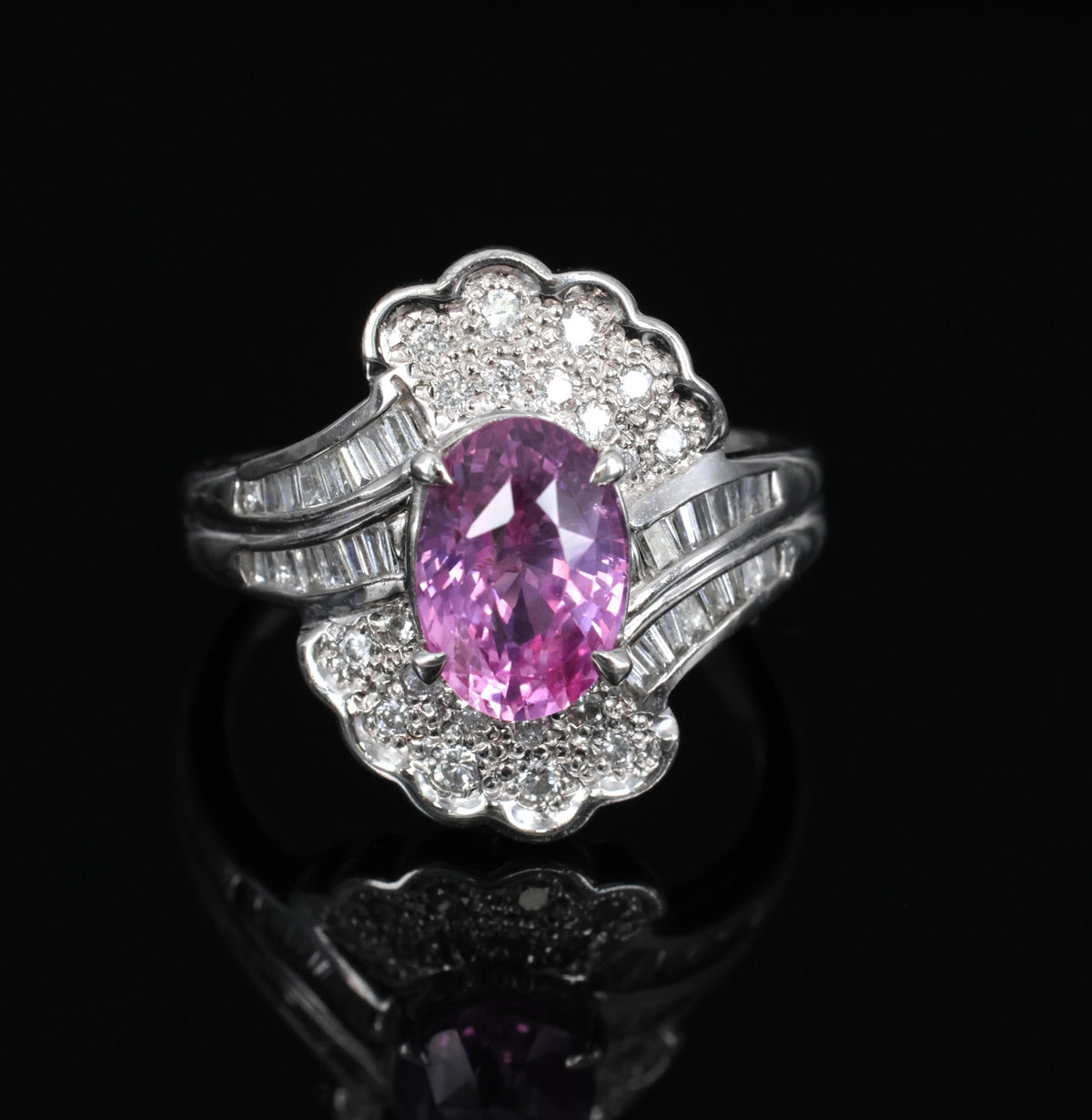 2.59ct GIA Ceylon Natural Pink Sapphire & 0.56ct Diamond Platinum Ring Size 6.75