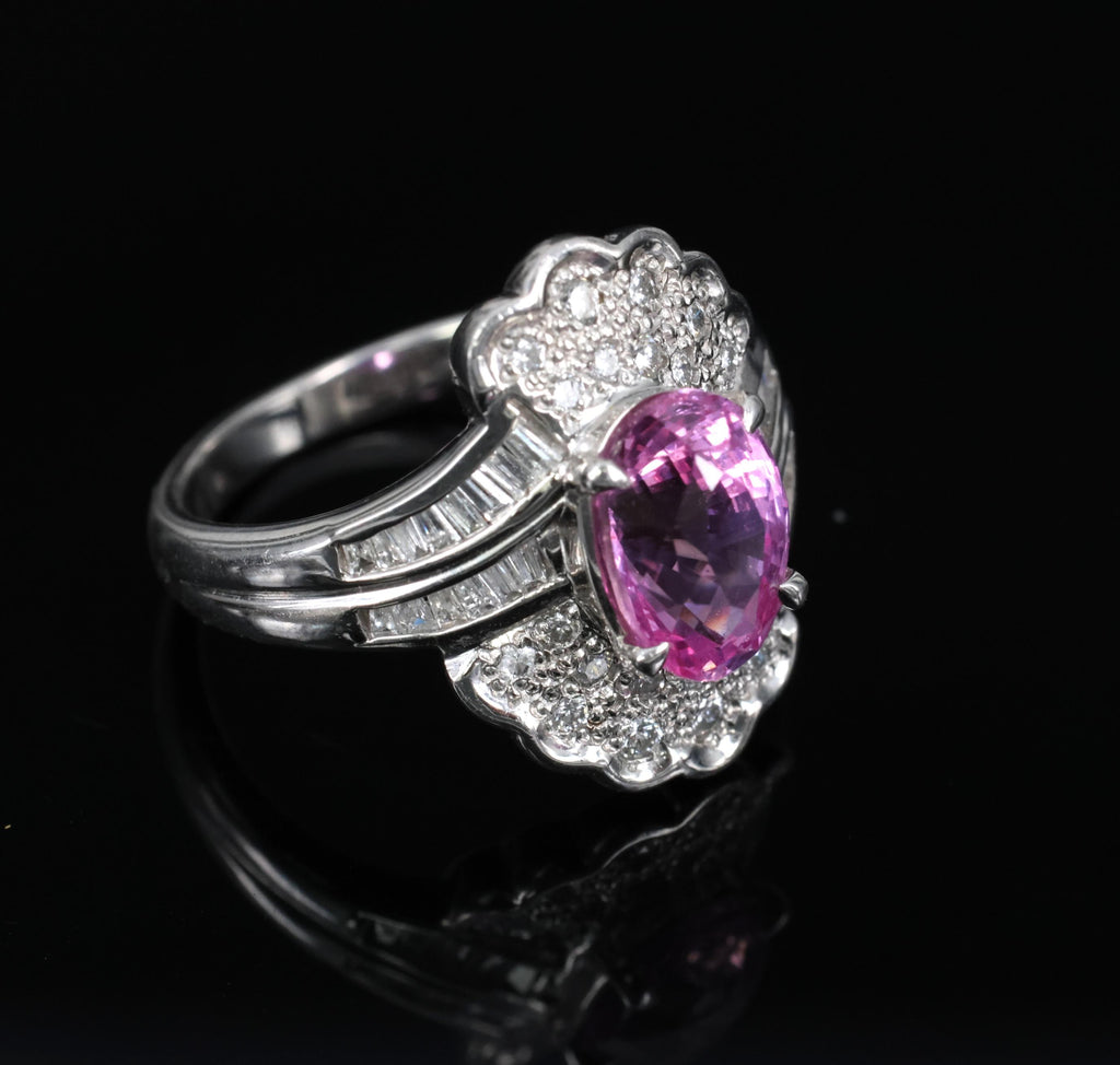 2.59ct GIA Ceylon Natural Pink Sapphire & 0.56ct Diamond Platinum Ring Size 6.75