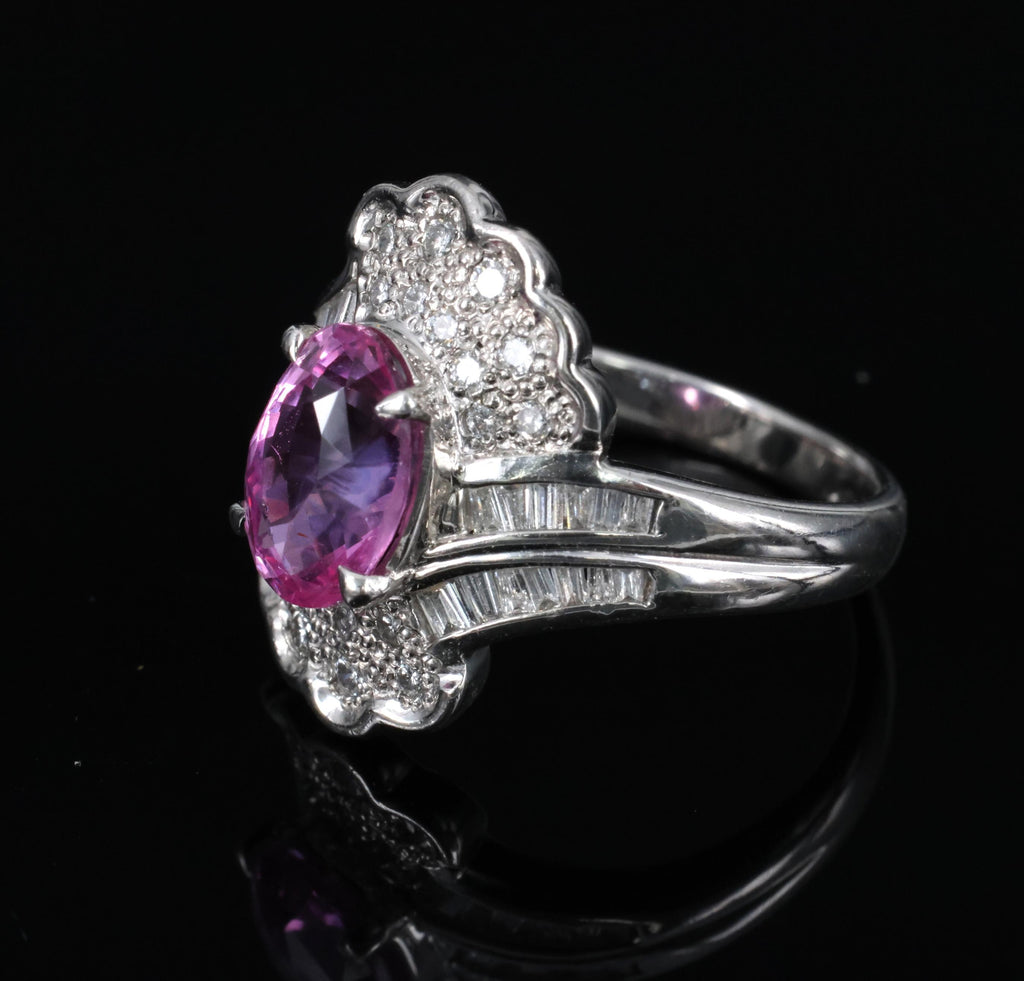 2.59ct GIA Ceylon Natural Pink Sapphire & 0.56ct Diamond Platinum Ring Size 6.75