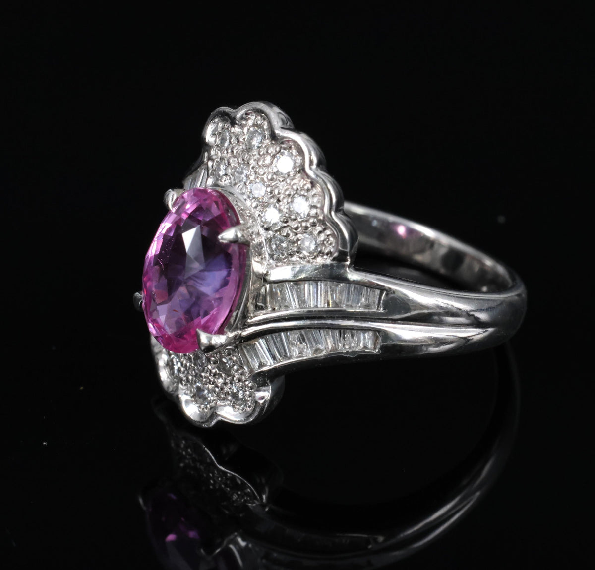 2.59ct GIA Ceylon Natural Pink Sapphire & 0.56ct Diamond Platinum Ring Size 6.75
