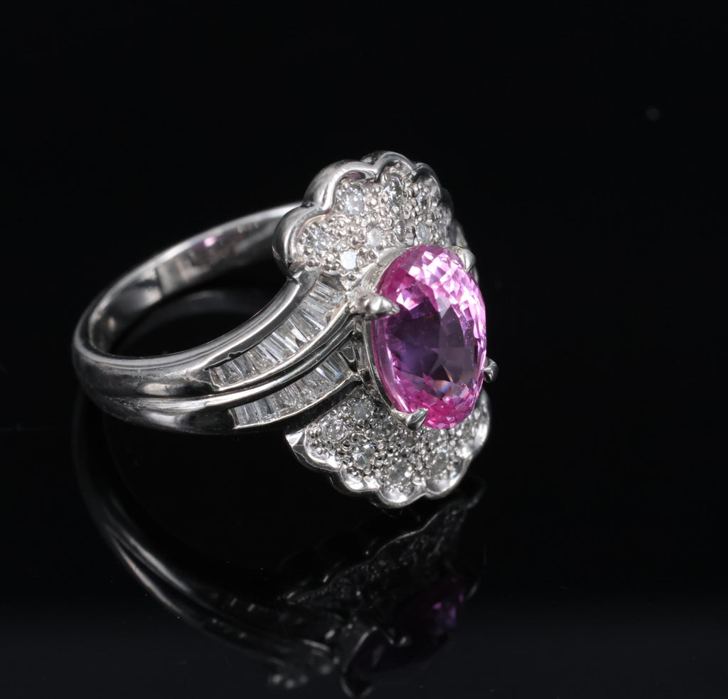 2.59ct GIA Ceylon Natural Pink Sapphire & 0.56ct Diamond Platinum Ring Size 6.75