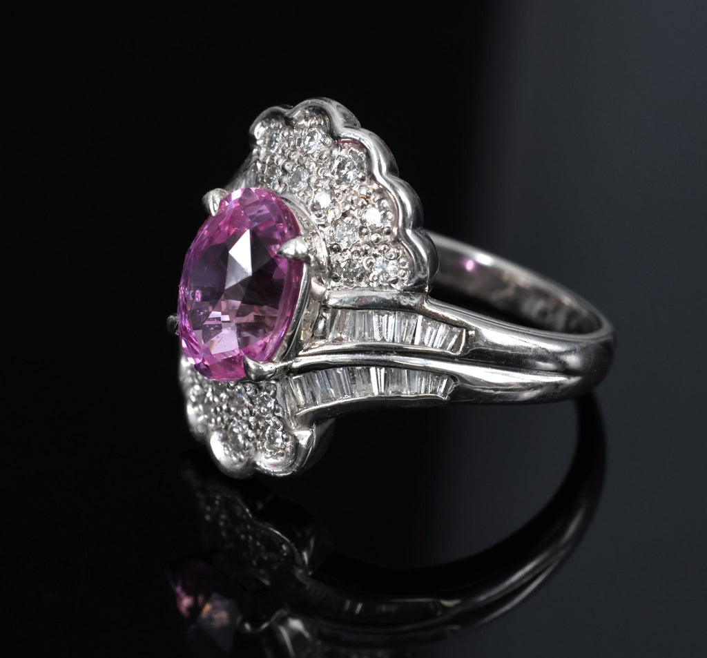 2.59ct GIA Ceylon Natural Pink Sapphire & 0.56ct Diamond Platinum Ring Size 6.75