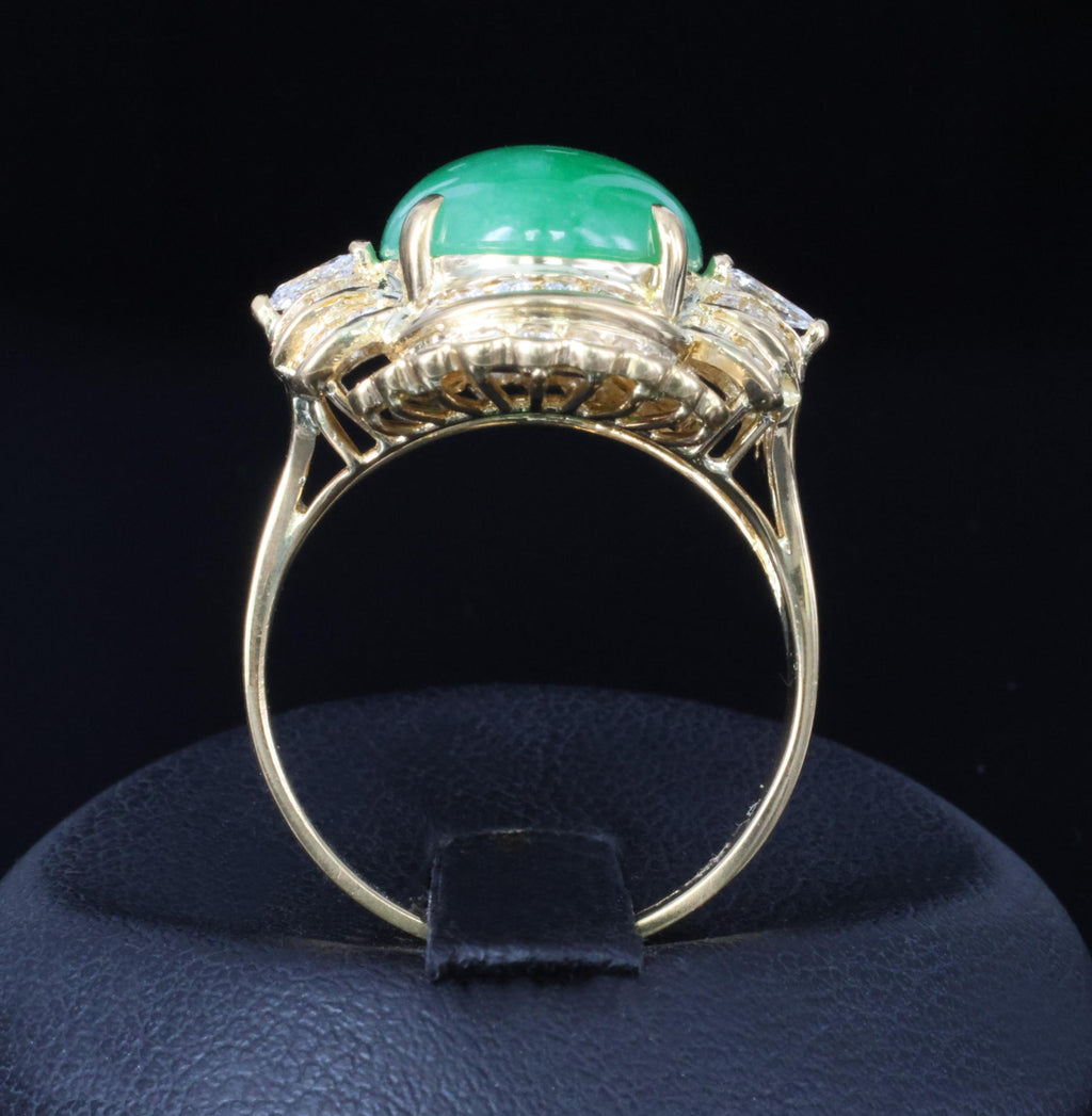 6.93ct Natural Green Jadeite Jade & 1.41ct Diamond 20K Yellow Gold Ring, Size 8