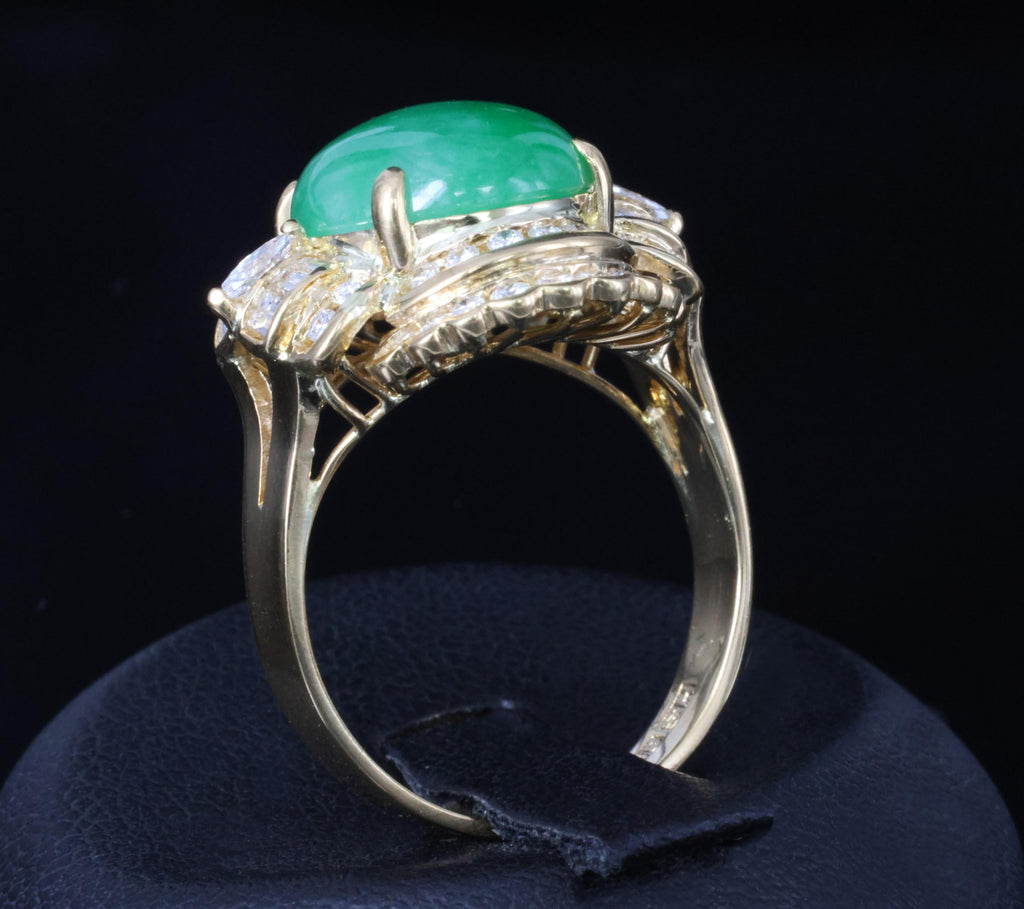 6.93ct Natural Green Jadeite Jade & 1.41ct Diamond 20K Yellow Gold Ring, Size 8