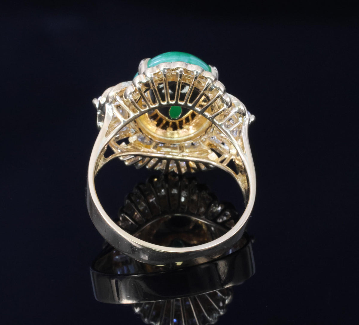 6.93ct Natural Green Jadeite Jade & 1.41ct Diamond 20K Yellow Gold Ring, Size 8