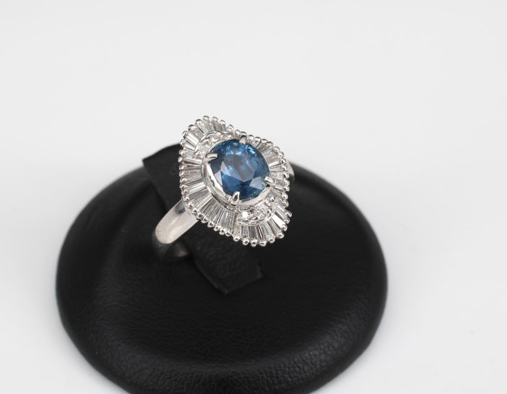 Vintage 1.70ct Blue Sapphire 1.02ct Diamond Platinum Ring Size 6