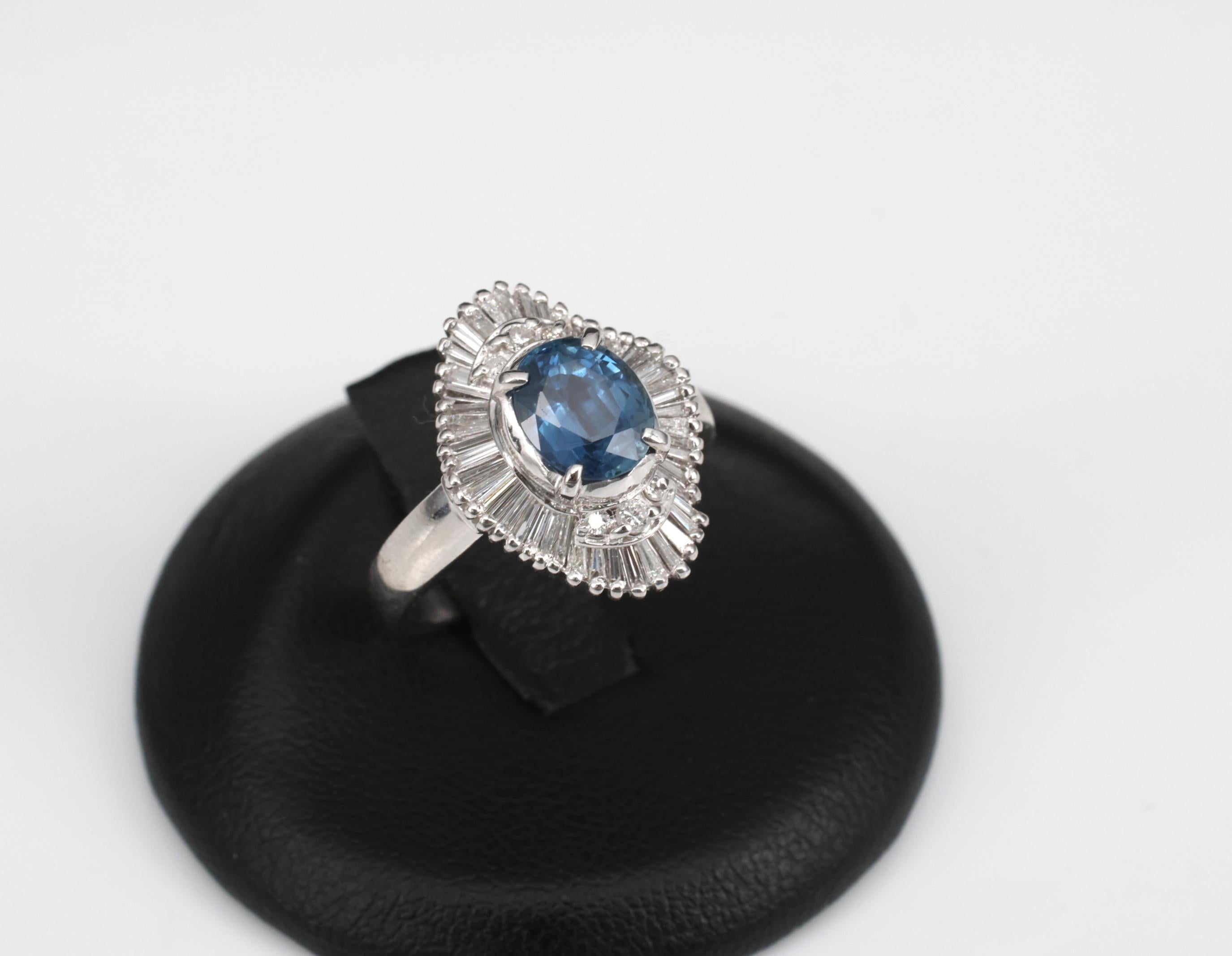 Vintage 1.70ct Blue Sapphire 1.02ct Diamond Platinum Ring Size 6