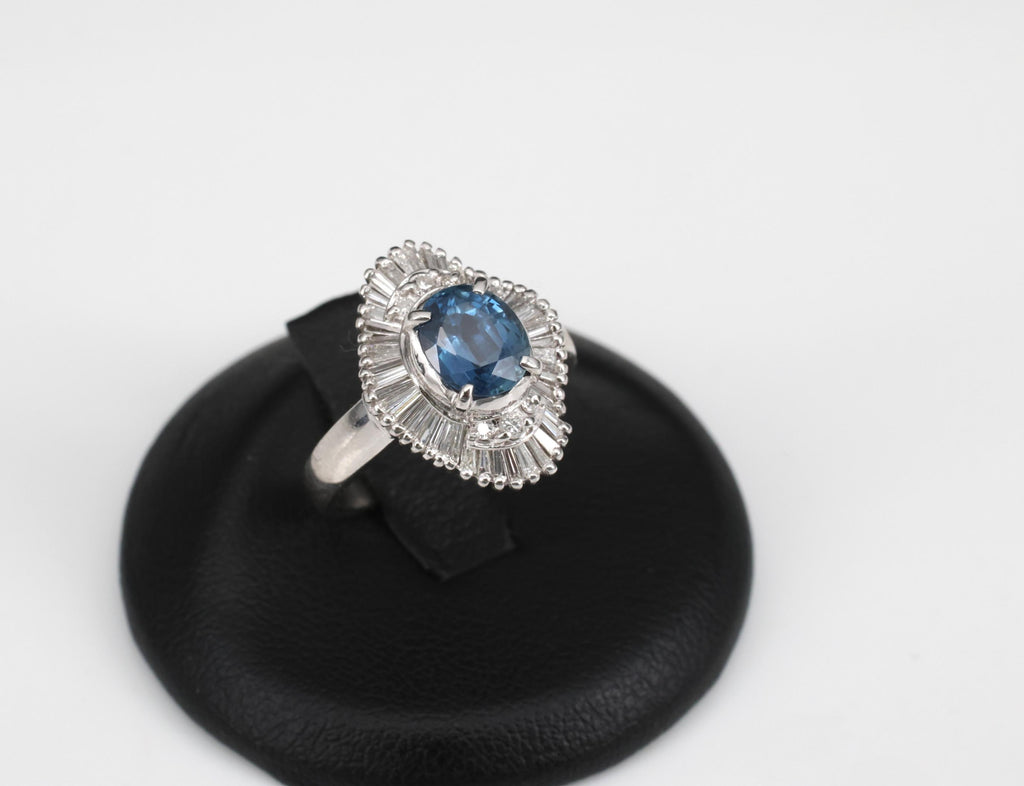 Vintage 1.70ct Blue Sapphire 1.02ct Diamond Platinum Ring Size 6