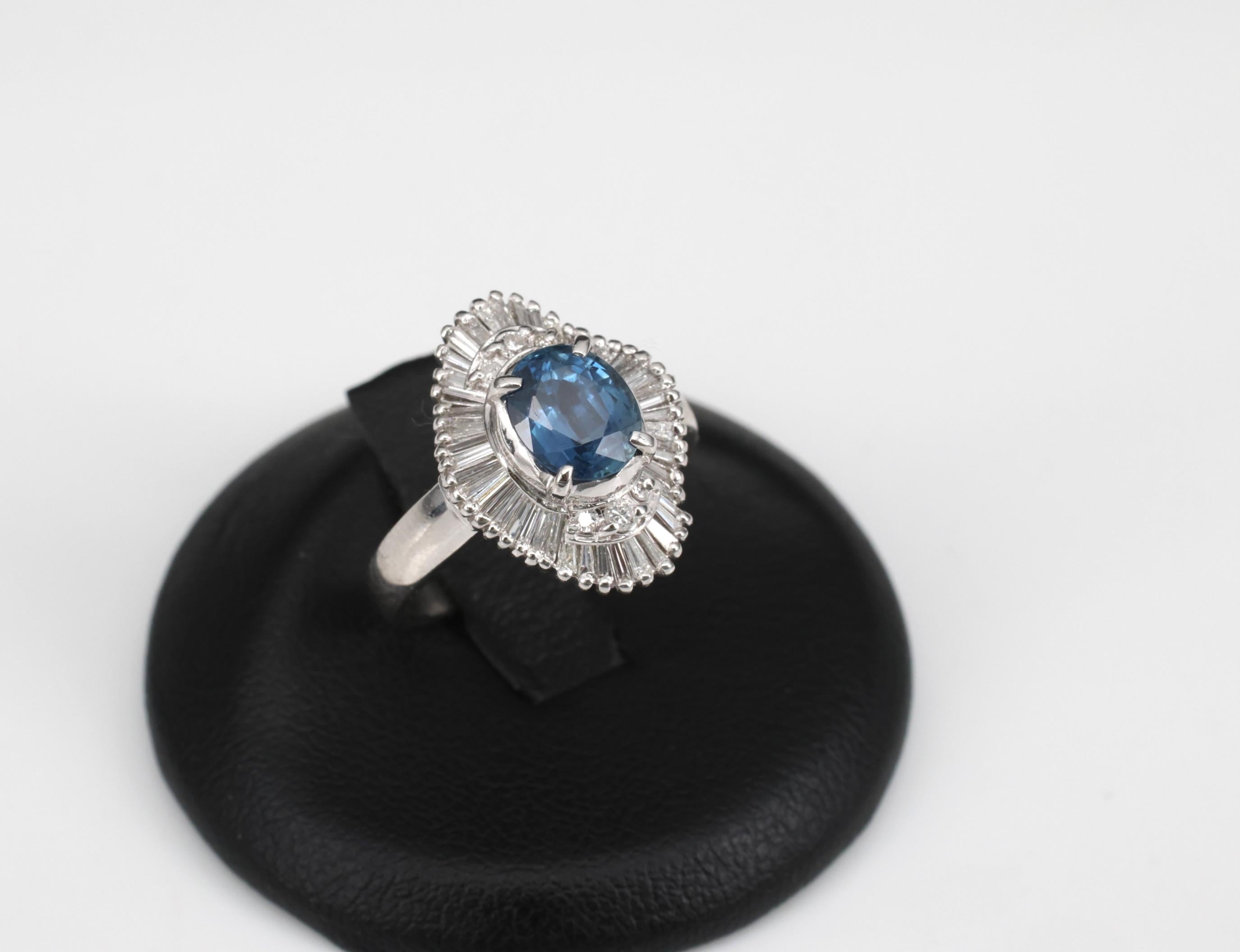 Vintage 1.70ct Blue Sapphire 1.02ct Diamond Platinum Ring Size 6