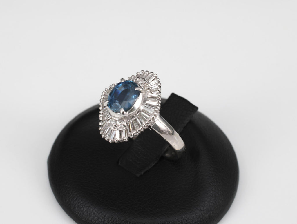 Vintage 1.70ct Blue Sapphire 1.02ct Diamond Platinum Ring Size 6