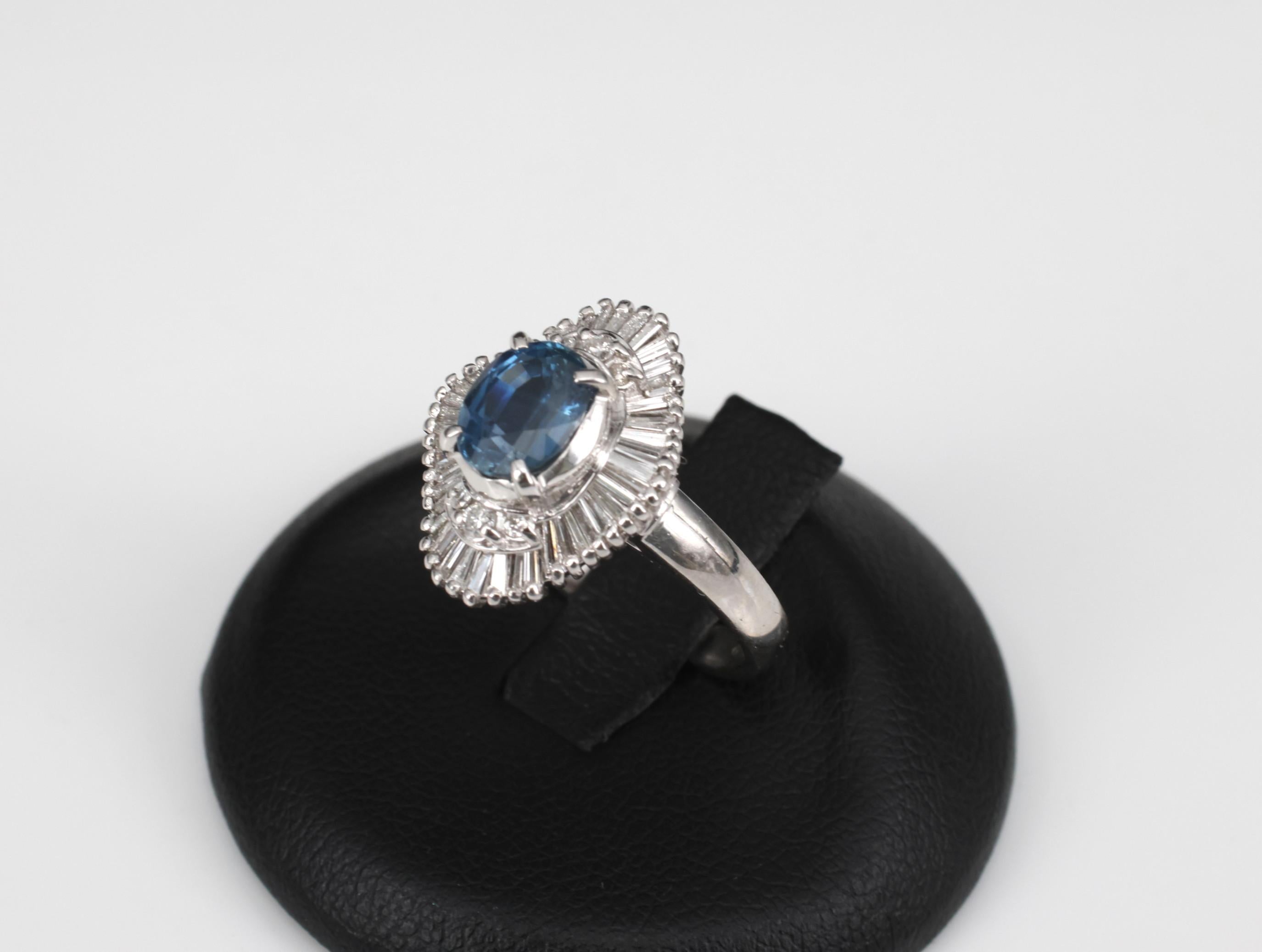 Vintage 1.70ct Blue Sapphire 1.02ct Diamond Platinum Ring Size 6